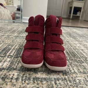 Maroon Sketchers Sneaker Wedges